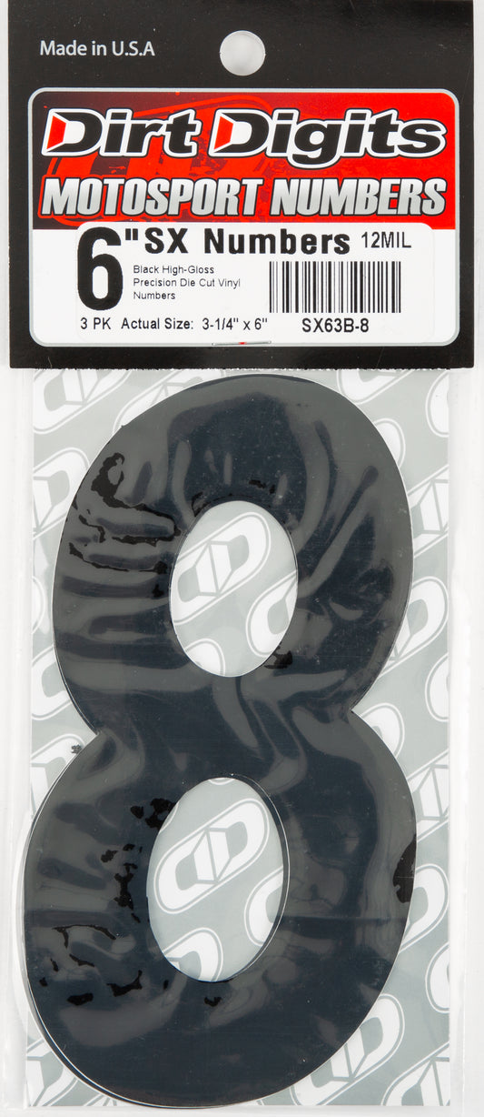 #8 6" Black Super X Digits 3/Pk