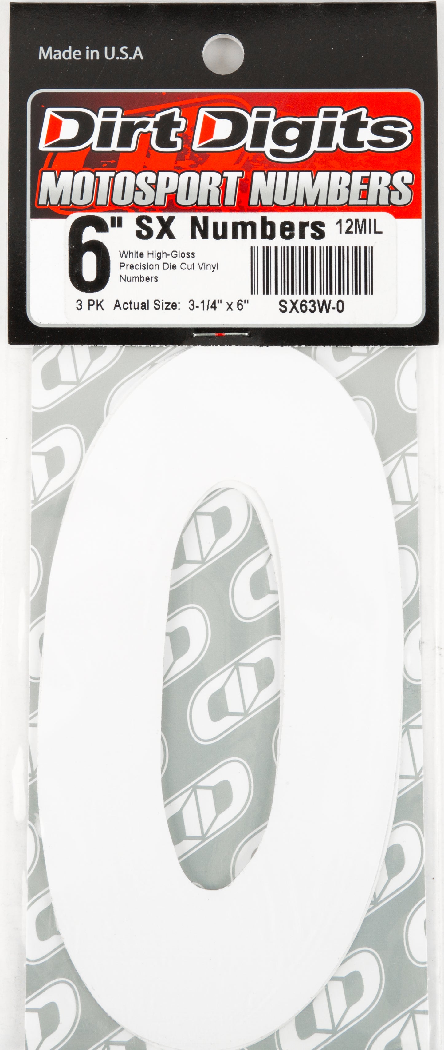 #0 6" White Super X Digits 3/Pk