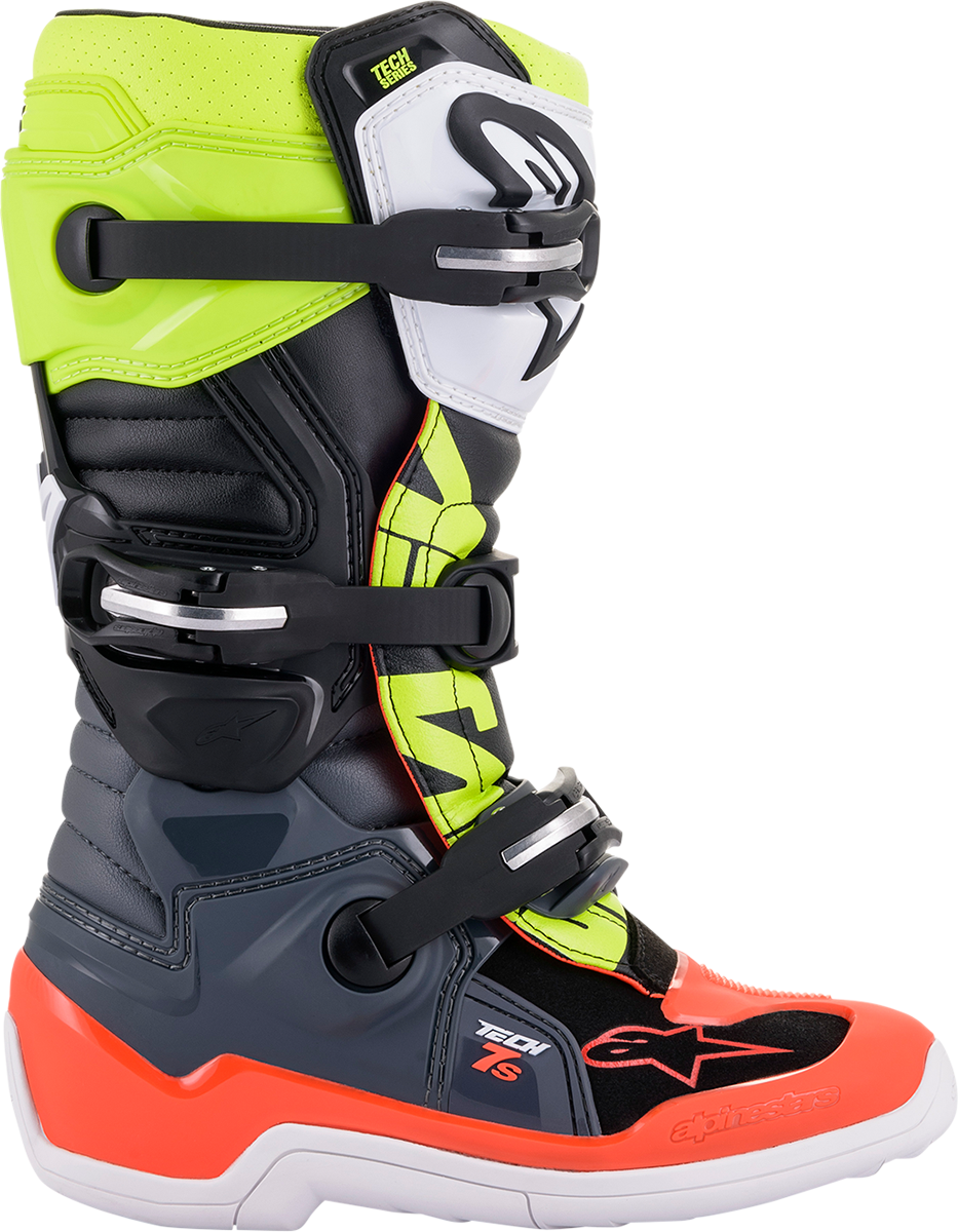 ALPINESTARS Youth Tech 7S Boots - Black/Gray/Red/White/Yellow - US 7 / EU 40.5 2015017-9058-7