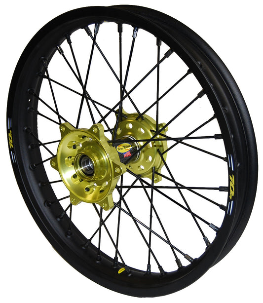 Wheel Rear 2.15x19 Yellow Hub Blk Rim/Blk Spoke/Blk Nipple