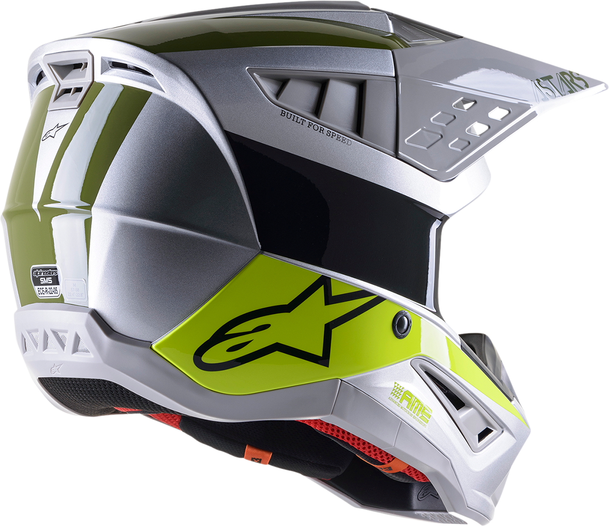 ALPINESTARS SM5 Helmet - Bond - Silver/Yellow/Green - Medium 8303522-1956-MD