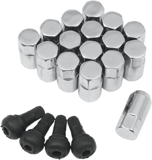 MOOSE OFFROAD Lug Nuts with Valve Stems - 10 mm x 1.25 - Chrome - Tapered - 16 Pack SP300MO208