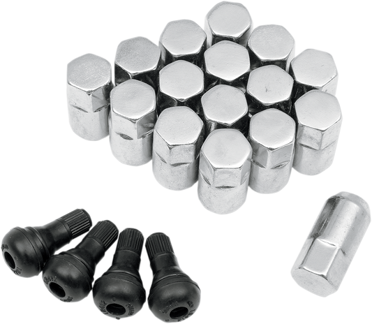 MOOSE OFFROAD Lug Nuts with Valve Stems - 3/8"-24 - Chrome - Tapered - 16 Pack SP300MO201