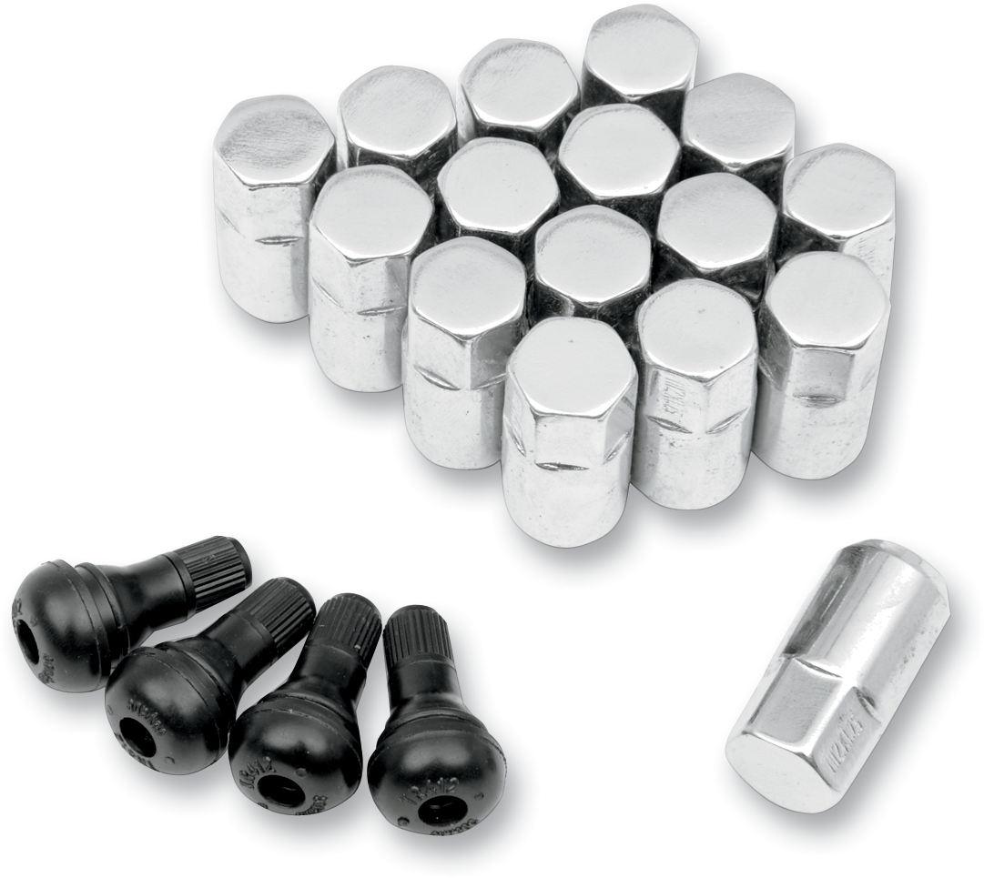 MOOSE OFFROAD Lug Nuts with Valve Stems - 12 mm x 1.25 - Chrome - Flat - 16 Pack SP300MO206