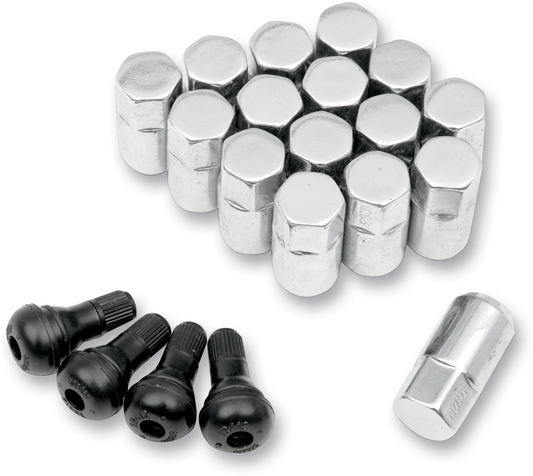 MOOSE OFFROAD Lug Nuts with Valve Stems - 12 mm x 1.25 - Chrome - Flat - 16 Pack SP300MO206