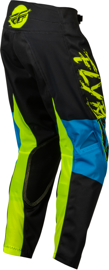 Youth Kinetic Khaos Pants Hi Vis/Black/Cyan Sz 22