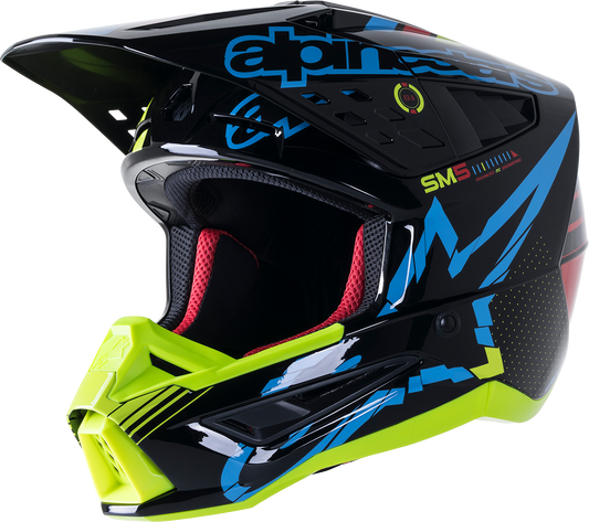ALPINESTARS SM5 Helmet - Action - Gloss Black/Blue/Fluo Yellow - XL Size