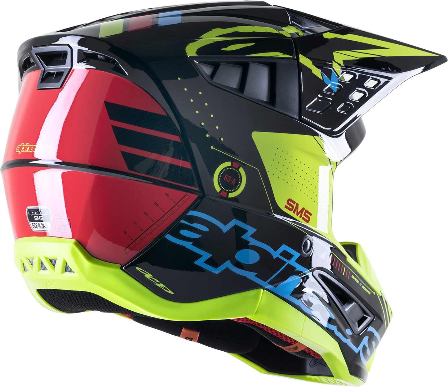 ALPINESTARS SM5 Helmet - Action - Gloss Black/Blue/Fluo Yellow - XL 8306122-1757-XL