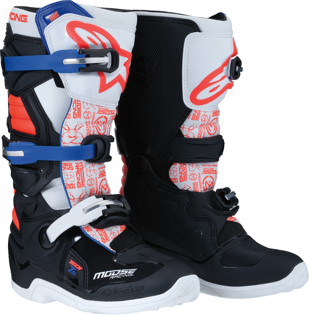 MOOSE OFFROAD Youth Tech 7S Boots - Black/White/Red/Blue - US 6 0215024-1297-6