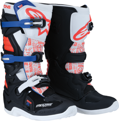 MOOSE OFFROAD Youth Tech 7S Boots - Black/White/Red/Blue - US 6 0215024-1297-6