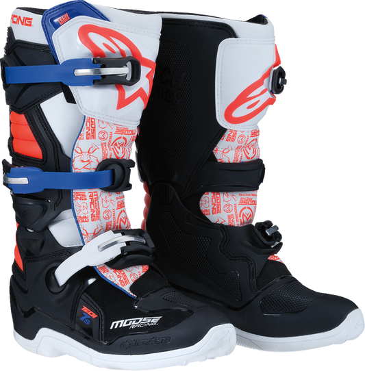 MOOSE OFFROAD Youth Tech 7S Boots - Black/White/Red/Blue - US 5 0215024-1297-5