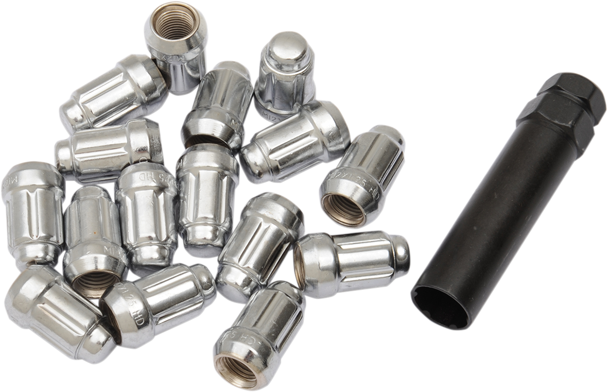 ITP Lug Nuts - 60? Tapered - Chrome - 12 mm x 1.25" - Splined with Key - 16 Pack ALUG21BX