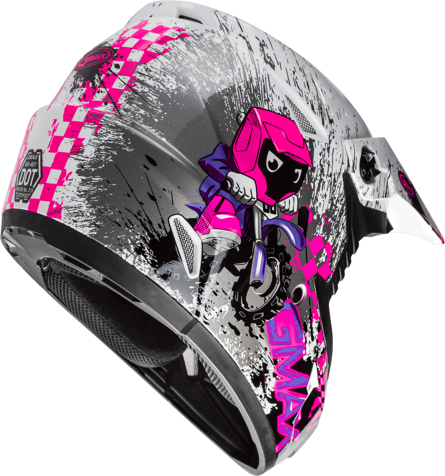 Youth Mx 46y Off Road Anim8 Helmet White/Neon Pink/Pur Yl