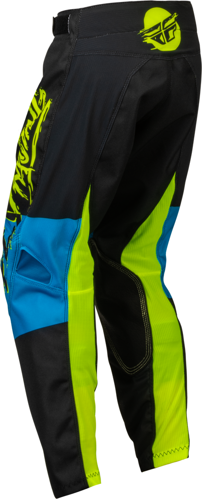 Youth Kinetic Khaos Pants Hi Vis/Black/Cyan Sz 22