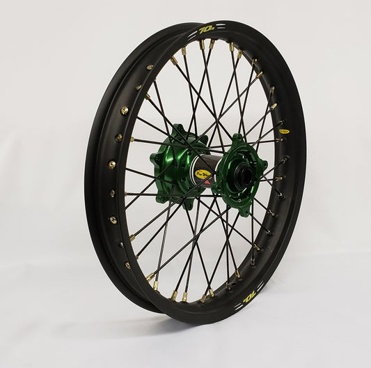 Wheel Rear 1.85x19 Green Hub Blk Rim/Blk Spoke/Gld Nipple