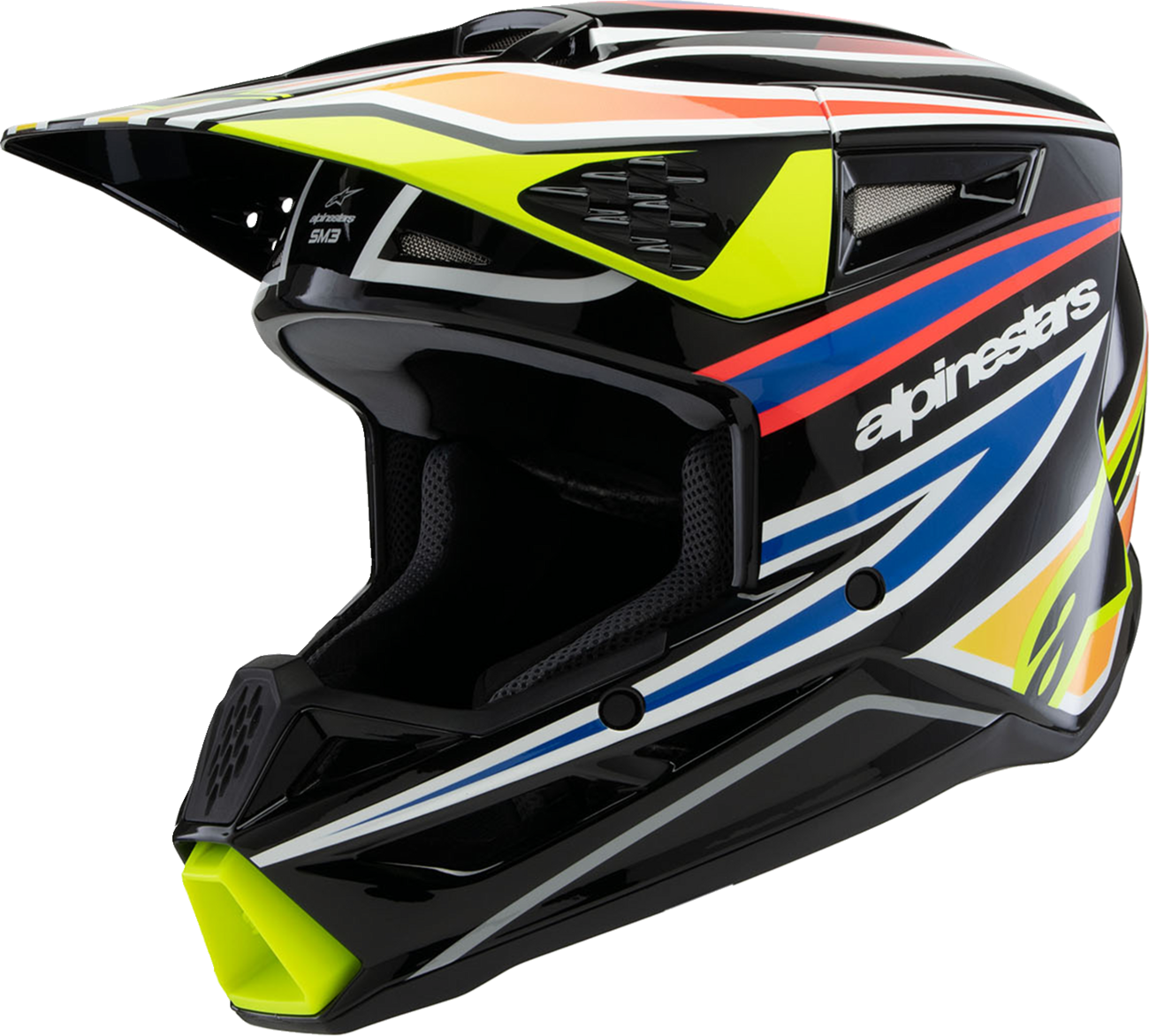 ALPINESTARS Youth SM3 Helmet - Wurx - Gloss Black/Yellow Fluo/Blue/Red Large 8302025-1574-YL