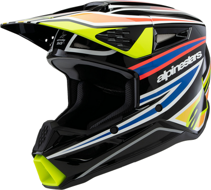 ALPINESTARS Youth SM3 Helmet - Wurx - Gloss Black/Yellow Fluo/Blue/Red Large 8302025-1574-YL
