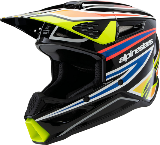 ALPINESTARS Youth SM3 Helmet - Wurx - Gloss Black/Yellow Fluo/Blue/Red Large 8302025-1574-YL