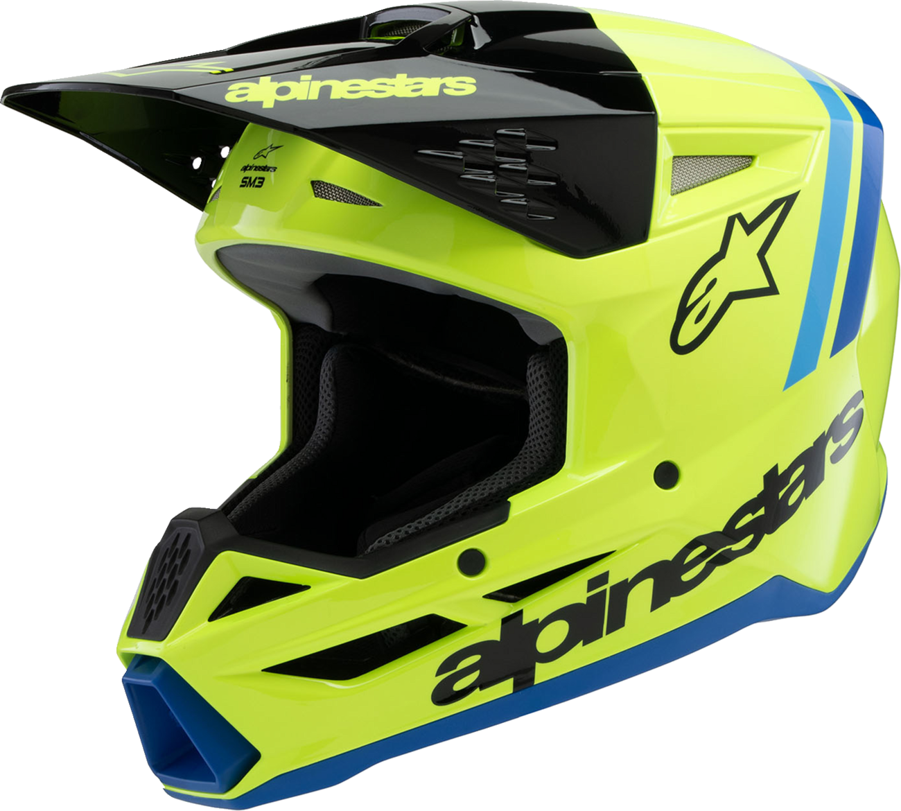 ALPINESTARS Youth SM3 Helmet - Radium - Gloss Yellow Fluo/Black/Blue - Large 8301825-5017-YL