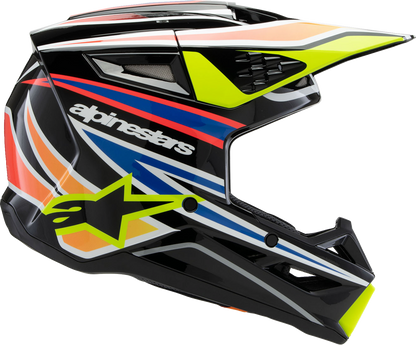 ALPINESTARS Youth SM3 Helmet - Wurx - Gloss Black/Yellow Fluo/Blue/Red Large 8302025-1574-YL
