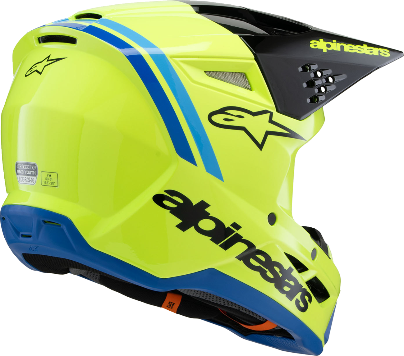 ALPINESTARS Youth SM3 Helmet - Radium - Gloss Yellow Fluo/Black/Blue - Large 8301825-5017-YL