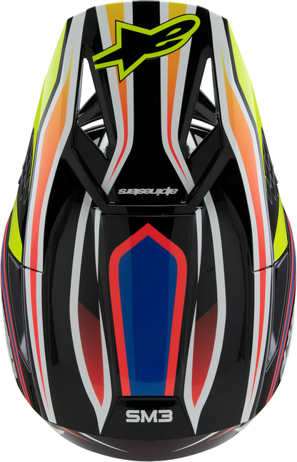 ALPINESTARS Youth SM3 Helmet - Wurx - Gloss Black/Yellow Fluo/Blue/Red Large 8302025-1574-YL