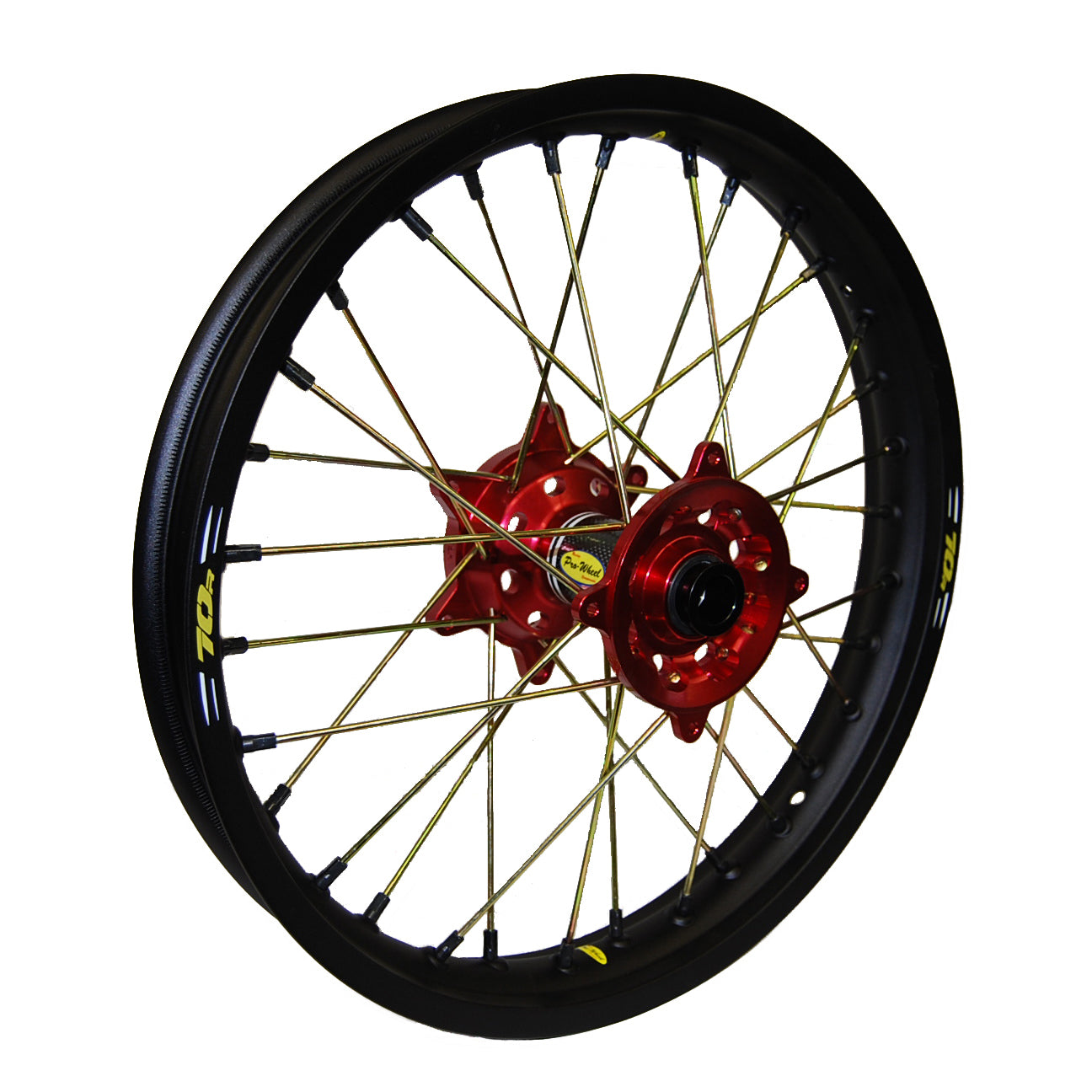 Wheel Rear 1.85x19 Red Hub Blk Rim/Gld Spoke/Blk Nipple