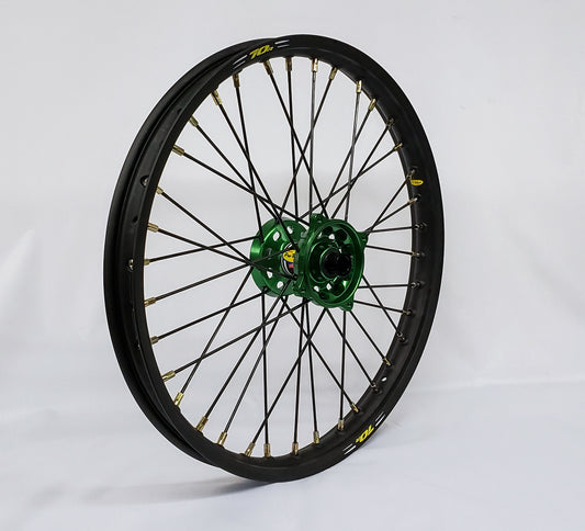 Wheel Front 1.60x21 Green Hub Blk Rim/Blk Spoke/Gld Nipple