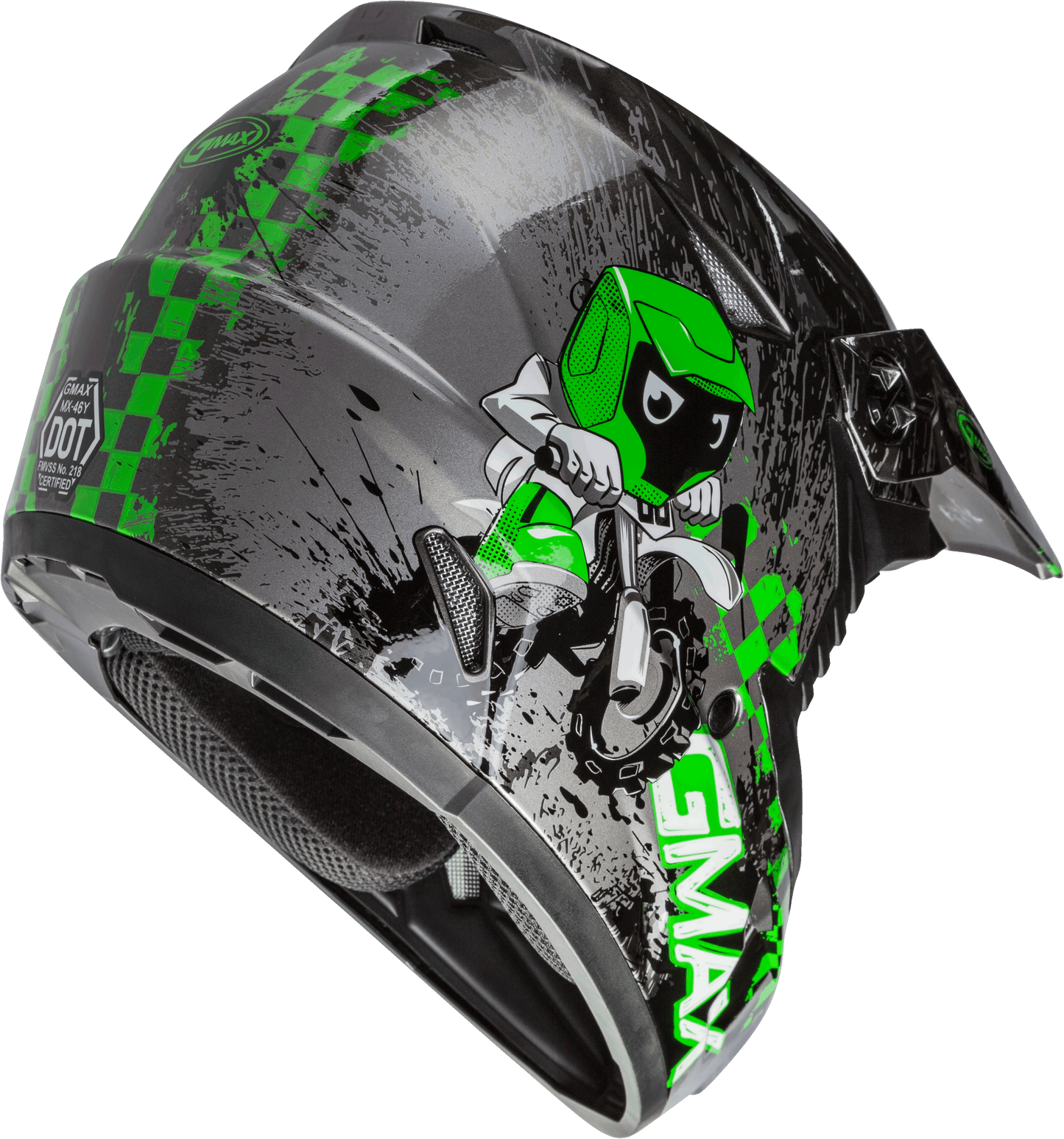 Youth Mx 46y Off Road Anim8 Helmet Dark Silver/Green Ys