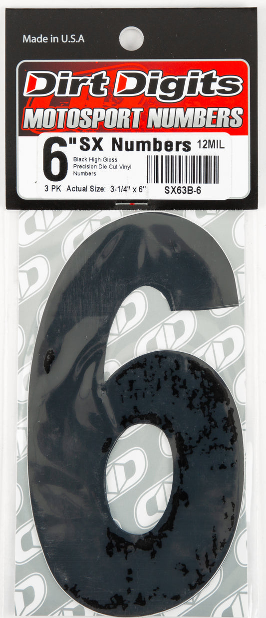 #6 6" Black Super X Digits 3/Pk