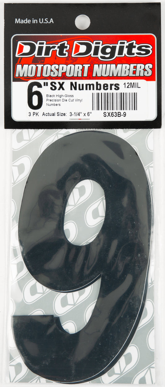 #9 6" Black Super X Digits 3/Pk