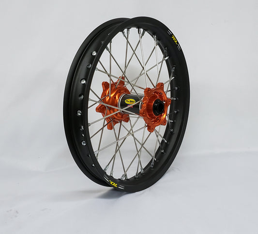 Wheel Rear 2.15x19 Orange Hub Blk Rim/Sil Spoke/Sil Nipple