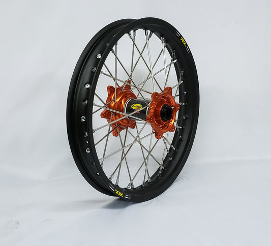 Wheel Rear 1.60x14 Orange Hub Blk Rim/Sil Spoke/Sil Nipple