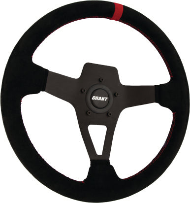 Suede Series Steering Wheel Blk W/Red Stitch
