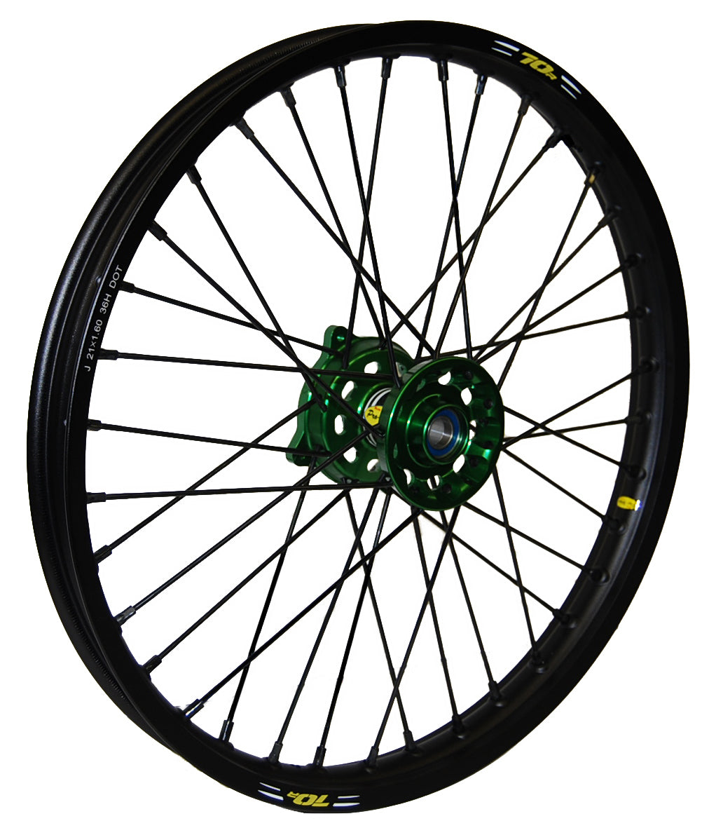 Wheel Front 1.60x21 Green Hub Blk Rim/Blk Spoke/Blk Nipple