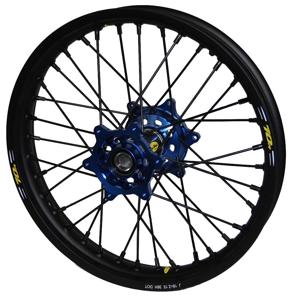 Wheel Rear 1.85x19 Blue Hub Blk Rim/Blk Spoke/Blk Nipple