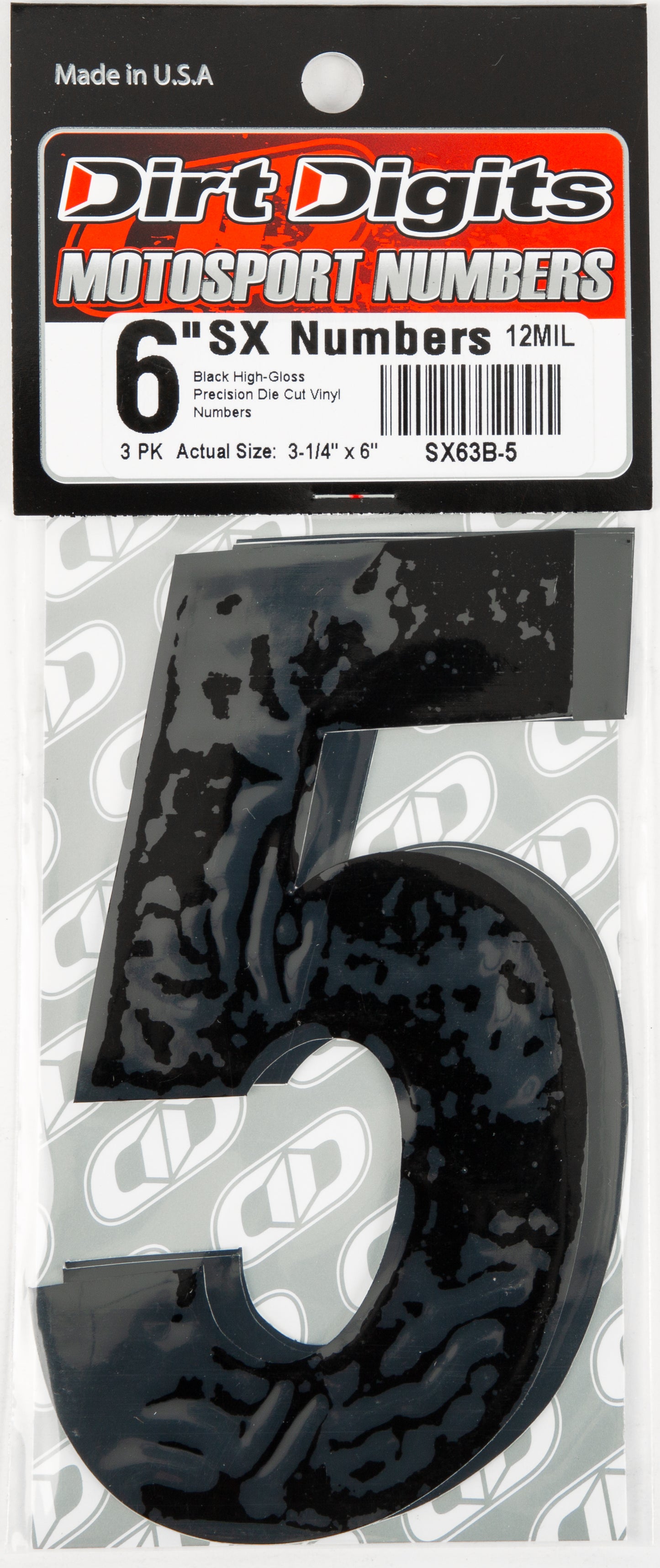 #5 6" Black Super X Digits 3/Pk